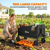 Outsunny 180L Festival Trolley on Wheels, Folding Compact Camping Trolley Cart with Adjustable Handle, 120 KG Capacity for Garden, Beach, Fishing, Black(m-4)