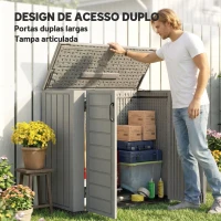 Outsunny Abrigo de Jardim Exterior de HDPE 940L com Tampa Dobrável e 2 Portas, Fecho para Armazenamento 142x67x119 cm Cinzento Claro(m-5)