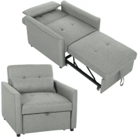 HOMCOM 3-in-1 Schlafsessel, Ausziehbarer Sofa-Bett Sessel mit Verstellbarer Rückenlehne, Grau(m-12)