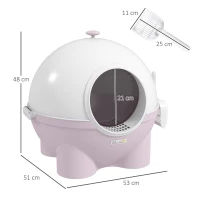 PawHut Litiere pentru Pisici 4kg Max cu Capac și Lopățică Inclusă, 53x51x48 cm, Albă și Roz(m-3)