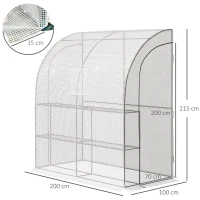 Outsunny Walk-In Lean to Wall Greenhouse with Windows and Doors, Outdoor Green House with 3 Tiers 4 Wired Shelves, 200L x 100W x 215Hcm, White(m-3)