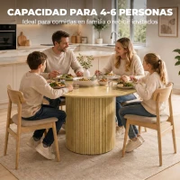 HOMCOM Mesa de Comedor Redonda Moderna para 4-6 Personas Mesa de Cocina de 110 cm con Base Cilíndrica Acanalada Roble(m-4)