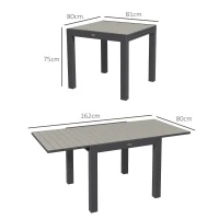 Outsunny Masă de Grădină Extensibilă pentru 4-6 Persoane cu Blat cu Șipci, din Aluminiu, 81/162x80x75 cm, Gri(m-3)