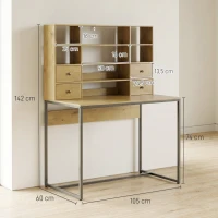 HOMCOM Computertisch mit 4 Schubladen und Regalen, Schreibtisch 105 cm, Naturholz(m-3)