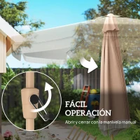 Outsunny Sombrilla de Jardín Ø266x238 cm con Ángulo Ajustable Manivela y Toldo con Flecos Decorativos para Patio Terraza Caqui(m-5)