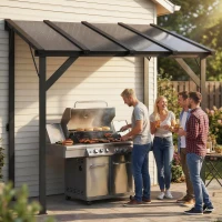 Outsunny Grillpavillon 2,44 x 1,48 m Gartenpavillon mit Pultdach, Gartenlauben mit UV-Schutz 50+ Dunkelgrau(m-9)