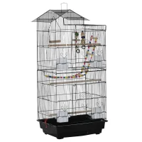 PawHut Gabbia per Uccelli con Scaletta, Altalena, Ciotole e Giochi, in Acciaio, PP e Legno, 46x36x100 cm, Nera(m-1)