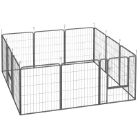 PawHut Recinto per Cani a 12 Pannelli Modulabili da 68x1.5x80cm in Acciaio Nero con Porta di Ingresso(m-1)
