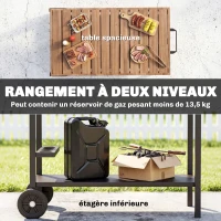Outsunny Desserte jardin, chariot de barbecue sur roulettes avec porte-boissons et crochets, 97 x 51 x 83 cm, noir et marron(m-5)