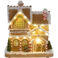 HOMCOM Lebkuchenhaus mit LED-Lichtern und Musik, Weihnachtshaus Winterlandschaft mit Lebkuchenmann, für Weihnachten, Braun(m-10)