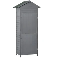 Outsunny Wooden Garden Storage Shed Utility Gardener Cabinet w/ 3 Shelves, Tilted-felt Roof and Two Lockable Doors, Dark Grey(m-12)