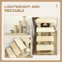 PawHut 4-step Pet Stairs with Scratching Posts, Platforms, Toy Ball, Beige(m-7)