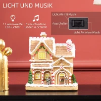 HOMCOM Lebkuchenhaus mit LED-Lichtern und Musik, Weihnachtshaus Winterlandschaft mit Lebkuchenmann, für Weihnachten, Braun(m-5)