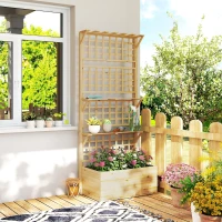 Outsunny Fioriera Rialzata in Legno con Traliccio, Tetto e 2 Mensole, 76x43.5x177 cm, Legno Naturale(m-10)