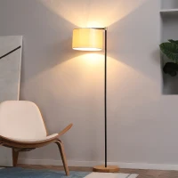 HOMCOM Lámpara de Pie con Pantalla Colgante de Tela E27 Máx. 40W Base de Madera e Interruptor de Pie Lámpara de Suelo para Salón Dormitorio 48x32x152 cm Dorado(m-10)