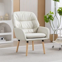 HOMCOM Poltrona de Sala de Estar Moderna Acolchoada de Dupla Camada Estofada em Couro Sintético Pés de Madeira 68x74x89 cm Creme(m-10)