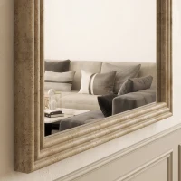 HOMCOM Modern Wall-Mounted Mirror, Arched Wall Mirror with Grooved Edge for Living Room, Entryway, Hallway, Brown(m-10)