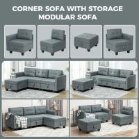 HOMCOM 'L' Shape Modular Sofa, with Storage - Dark Grey(m-4)