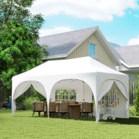 Outsunny 3 x 6m Pop Up Gazebo Shelter with Sides, 6 Sandbags, Peak Top Garden Party Tent Marquee with Carry Bag, Light Grey/White(m-2)