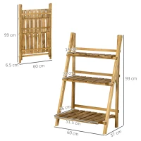 Outsunny Wooden Folding Flower Pot Stand 3 Tier Garden Planter Display Ladder Gardener Storage Shelves Rack Herb Holder (60L x 37W x 93H cm)(m-3)
