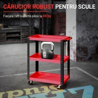 HOMCOM Cărucior pentru unelte cu 3 rafturi din metal și PP, 70,5x35x82,5 cm, roșu și negru(m-4)