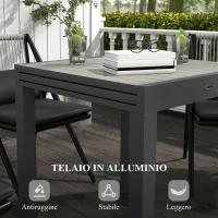 Outsunny Tavolo da Giardino Allungabile per 4-6 Persone con Piano a Doghe, in Alluminio, 81/162x80x75 cm, Grigio(m-5)