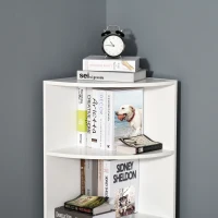 HOMCOM 4-Tier Corner Open Shelf Bookcase Fan Bookshelf Plants Stand Wood Freestanding Unit, 40x40x120cm, White(m-7)