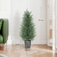 HOMCOM 2er Set Künstliche Zypressenbäume groß 90cm Kunstpflanze, Plastik Künstliche Pflanzen im Topf 15 x 15 x 90 cm Grün(m-3)