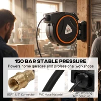 HOMCOM Auto Rewind Hose Reel, Retractable Air Hose Reel 20 m and 2 m, 150 Bar with 1/4" BSPT Connector, Black(m-4)
