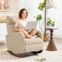 HOMCOM Schaukelstuhl, gepolsterter Schaukelsessel mit Cordstoff, Seitentaschen für Wohnzimmer, Schlafzimmer, Beige(m-9)
