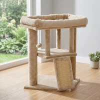 PawHut Ansamblu de Joacă pentru Pisici din Pluș cu Căsuță, Pat, Stâlp de Scris din Iută și Minge, Maro(m-8)