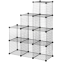 HOMCOM Estantería Modular 9 Cubos Estantería Apilable de Alambre DIY Organizador de Almacenamiento Multiuso para Salón Negro(m-11)