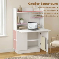 HOMCOM Computerschreibtisch Klappschreibtisch mit Regalen und Schrank für das Homeoffice, 128 cm hoch, Weiß(m-5)