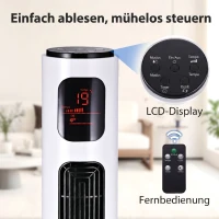 HOMCOM Turmventilator mit Fernbedienung, 96 cm Säulenventilator, 45 W Standventilator mit LED-Anzeige, 70° oszillierend, 3 Modi, Timer, 3 Geschwindigkeiten Weiß(m-7)
