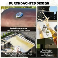 Outsunny Gasgrill 10,5 KW 3+1 Brenner BBQ Grillwagen Edelstahl inkl Seitenbrenner Flaschenöffner Thermometer Gusseisen-Grillrost(m-7)