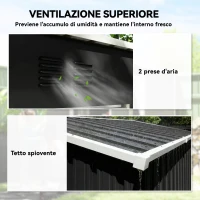 Outsunny Capanno Giardino Metallo 163x90x179 cm, Porta Chiudibile, Prese d'Aria, Grigio Scuro(m-5)
