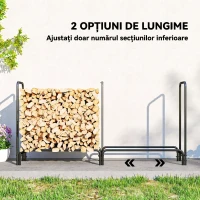 Outsunny Suport pentru Lemne de 0,6 m³, Reglabil, cu Husă Impermeabilă din PE, din Metal, 200 x 36 x 99 cm, Negru și Verde Închis(m-7)