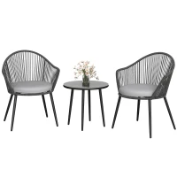 Outsunny Ensemble de jardin salon de jardin en résine tressée cadre en acier 2 fauteuils + 1 table basse coussins inclus gris(m-16)