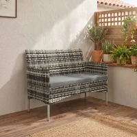 Outsunny Canapé de jardin 2 places en résine tressée avec coussins canapé d'extérieur avec accoudoirs 115 x 63 x 85 cm gris clair(m-11)