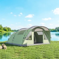 Outsunny Tente de camping pour 5 personnes, tente tunnel familiale légère ventilée étanche 3 000 mm montage facile, vert(m-2)
