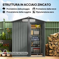 Outsunny Casetta da Giardino Porta Attrezzi in Acciaio con Tetto Inclinato e 4 Prese d'Aria, 152x132x188 cm, Grigio(m-4)
