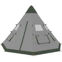 Outsunny 6 Men Tipi Tent with Carry Bag - Grey(m-10)