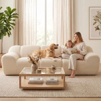 HOMCOM Sofá de 3 Plazas de Chenilla 233 cm Asiento Amplio y Profundo Reposabrazos Anchos Sin Montaje Beige(m-5)