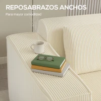 HOMCOM Sofá de 3 Plazas Tapizado en Pana Acolchado Grueso Asiento Extra Profundo Reposabrazos Anchos Montaje Rápido Beige(m-7)
