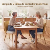 HOMCOM Juego de 2 Sillas de Cocina con Respaldo de PU de Imitación Ratán Patas de Acero y Asiento Acolchado Marrón y Beige(m-4)