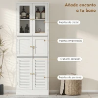 HOMCOM Columna de Baño Estrecha con Puertas de Vidrio Puertas de Lamas Estantes Ajustables 60x30x170 cm Blanco(m-6)