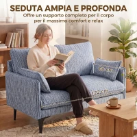 HOMCOM Divano 2 Posti in Tessuto con Braccioli, Imbottitura Spessa e 2 Cuscini, 131x78x83 cm, Blu(m-5)