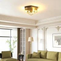 HOMCOM Lustră de Tavan Stil Industrial Geometrică cu 3 Socluri E27 pentru Becuri LED, Negru și Auriu(m-10)