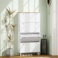 HOMCOM Dulap pentru Pantofi 32 Perechi cu 4 Sertare Rabatabile, Rafturi Reglabile, Modern, 80 x 23,5 x 157 cm, Alb(m-2)