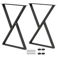 HOMCOM Conjunto de 2 Pernas de Mesa em Aço em Forma de X para Móveis Industriais com Apoios Ajustáveis e Parafusos Preto(m-11)